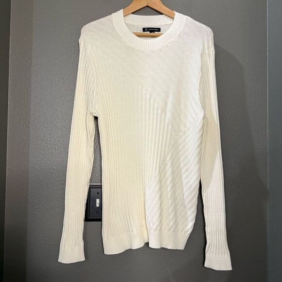 INC International Concepts Cream Color Ribbed Knit Long Sleeve Sweater Shirt - Picture 1 of 7